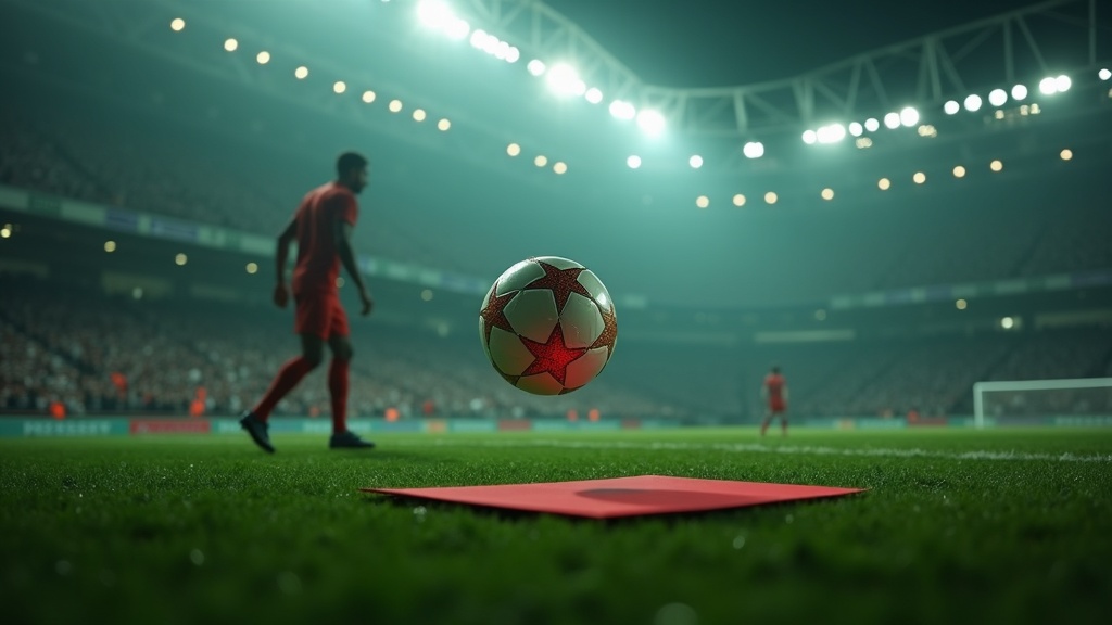 Imagem editorial cinematográfica original gerada por IA — cena de futebol noturno, sem fotos reais, rostos identificáveis ou escudos. Análise, não foto de um evento real.